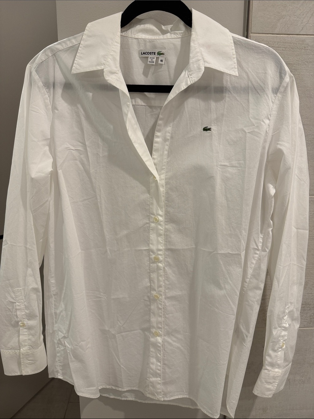 Lacoste White Long-Sleeve Oxford Button-Down Shirt